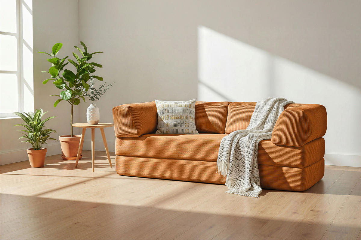 SCHLAFSOFA Cord Kupferfarben  - Kupferfarben, KONVENTIONELL, Textil/Metall (200/77/80cm) - Carryhome