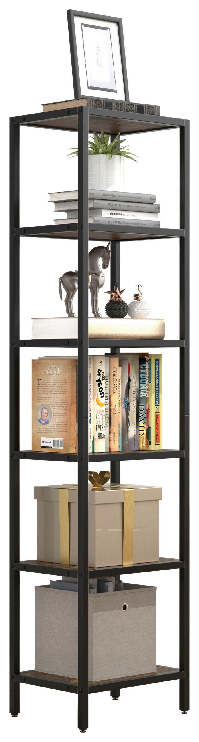 Thumbnail - Mid.you Vitrine Vinali, Schwarz, Metall, Holzwerkstoff, 4 Fächer, 40x165x30 cm, stehend, Wohnzimmer, Wohnwände, Vitrinen...
