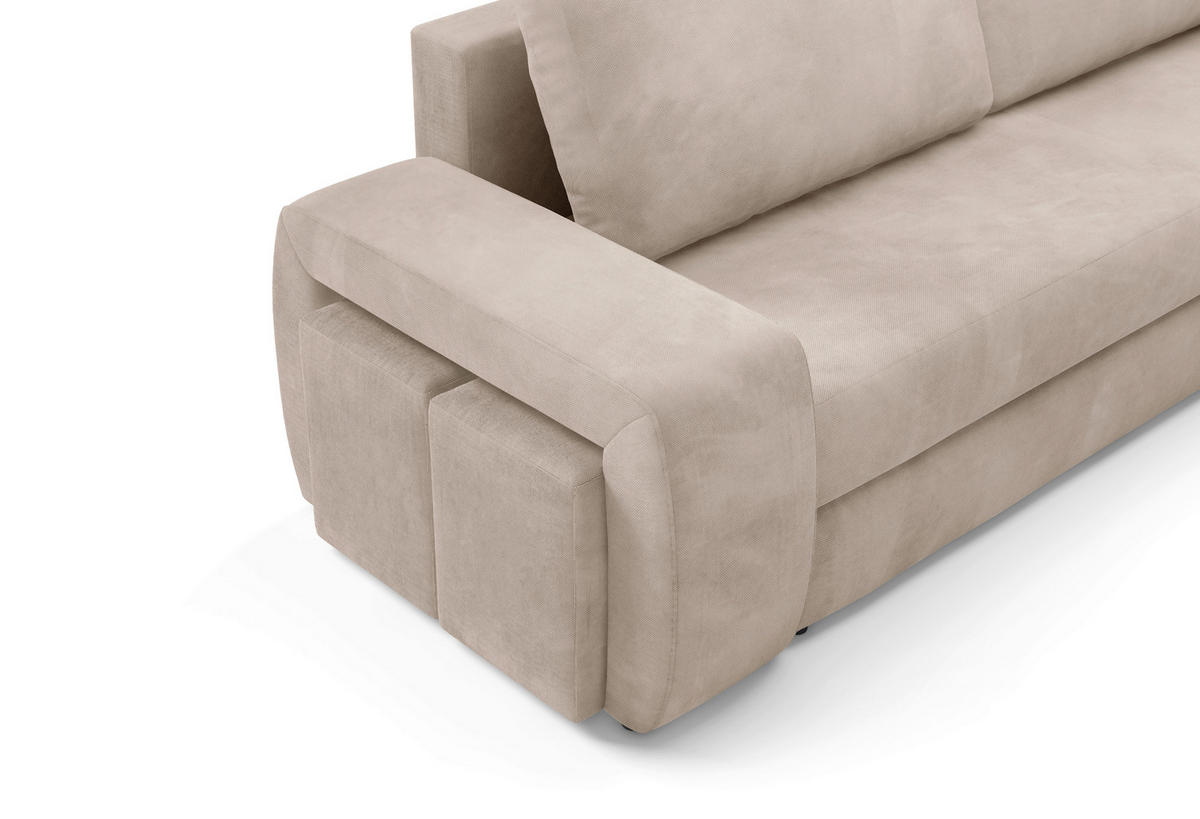 SCHLAFSOFA INES  mit Plüsch Beige  - Beige/Schwarz, Design, Kunststoff/Textil (258/98/95cm) - Livetastic