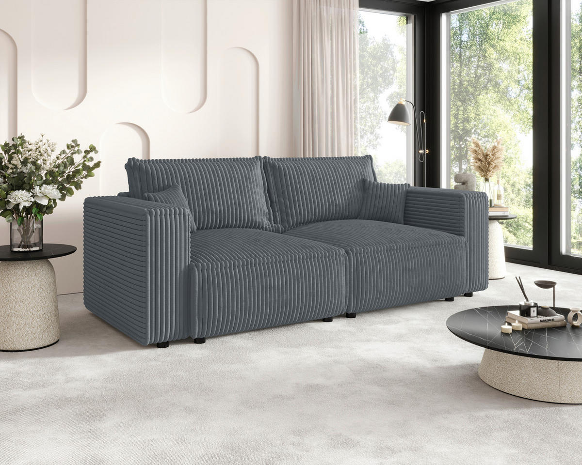 SCHLAFSOFA Cord Grau  inkl. Zierkissen, Bettkasten, Schlaffunktion  - Schwarz/Grau, MODERN, Kunststoff/Textil (250/68/104cm) - Xora
