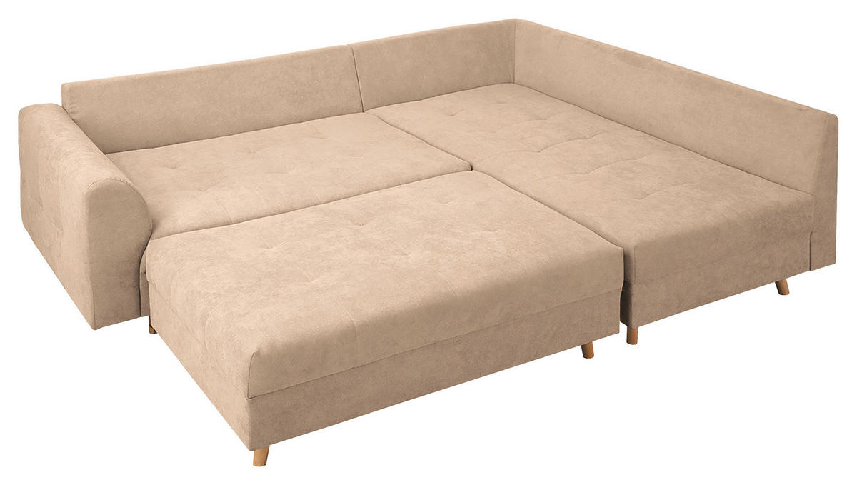 ECKSOFA inkl. Hocker Ariella Creme Mikrofaser  - Creme/Naturfarben, Design, Holz/Textil (161/231cm) - Livetastic