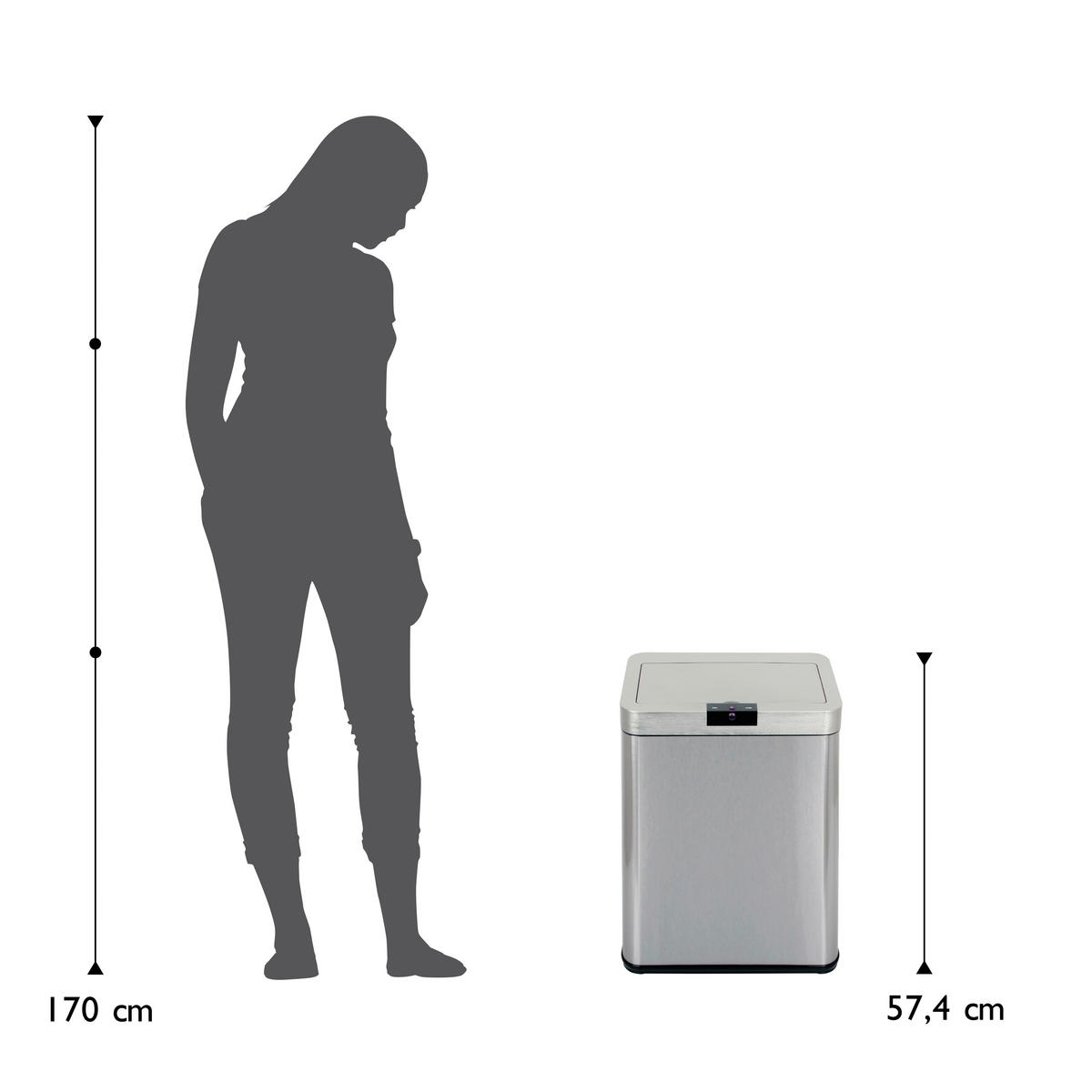 ABFALLEIMER 48 L  - Silberfarben/Schwarz, Trend, Kunststoff/Metall (40.3/25.3/57.4cm) - Echtwerk