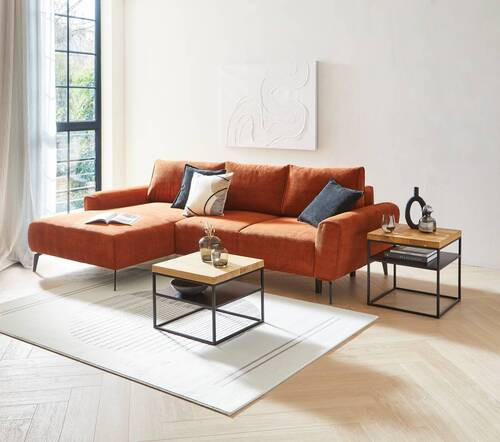 ECKSOFA inkl. Funktionen Kupferfarben Webstoff  - Schwarz/Kupferfarben, Design, Textil/Metall (170/272cm) - Welnova