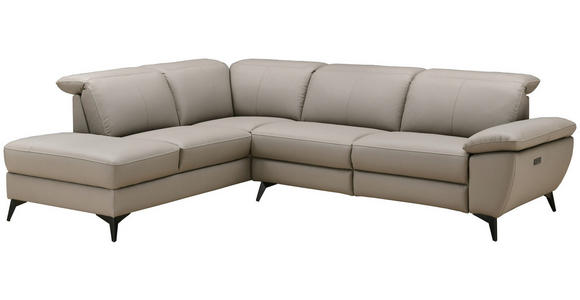 ECKSOFA inkl. Funktionen Taupe Echtleder, Kombination Echtleder/Lederlook Lederlook  - Taupe/Schwarz, Design, Textil/Metall (222/274cm) - Xora