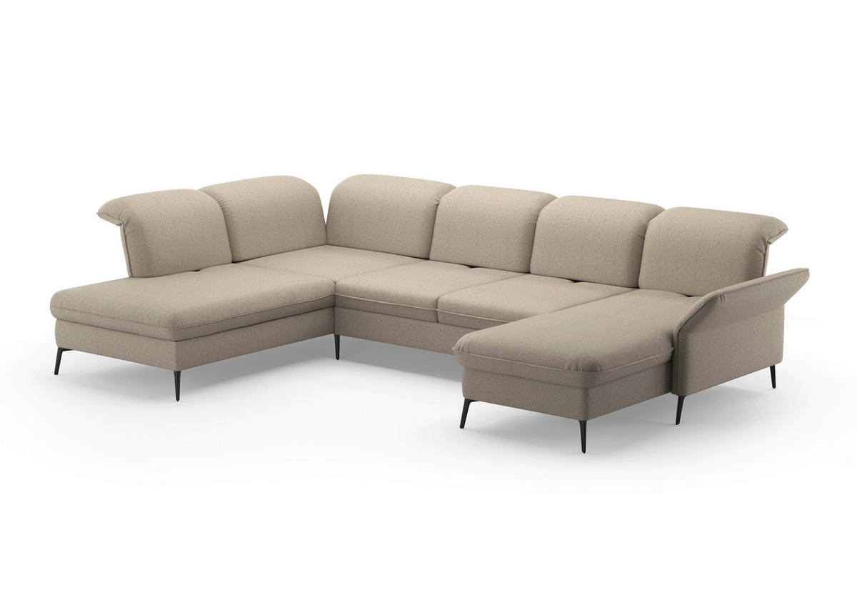 WOHNLANDSCHAFT in Flachgewebe Taupe  - Taupe/Schwarz, Konventionell, Textil/Metall (231/359/198cm) - Sit & More