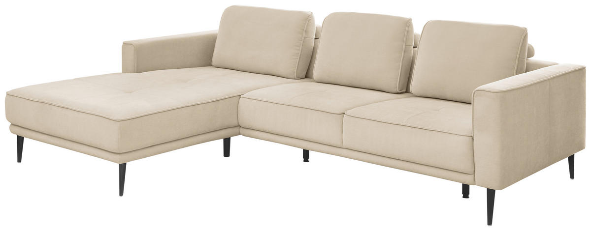 ECKSOFA Naturfarben Flachgewebe  - Schwarz/Naturfarben, KONVENTIONELL, Textil/Metall (193/279cm) - SetOne by Musterring