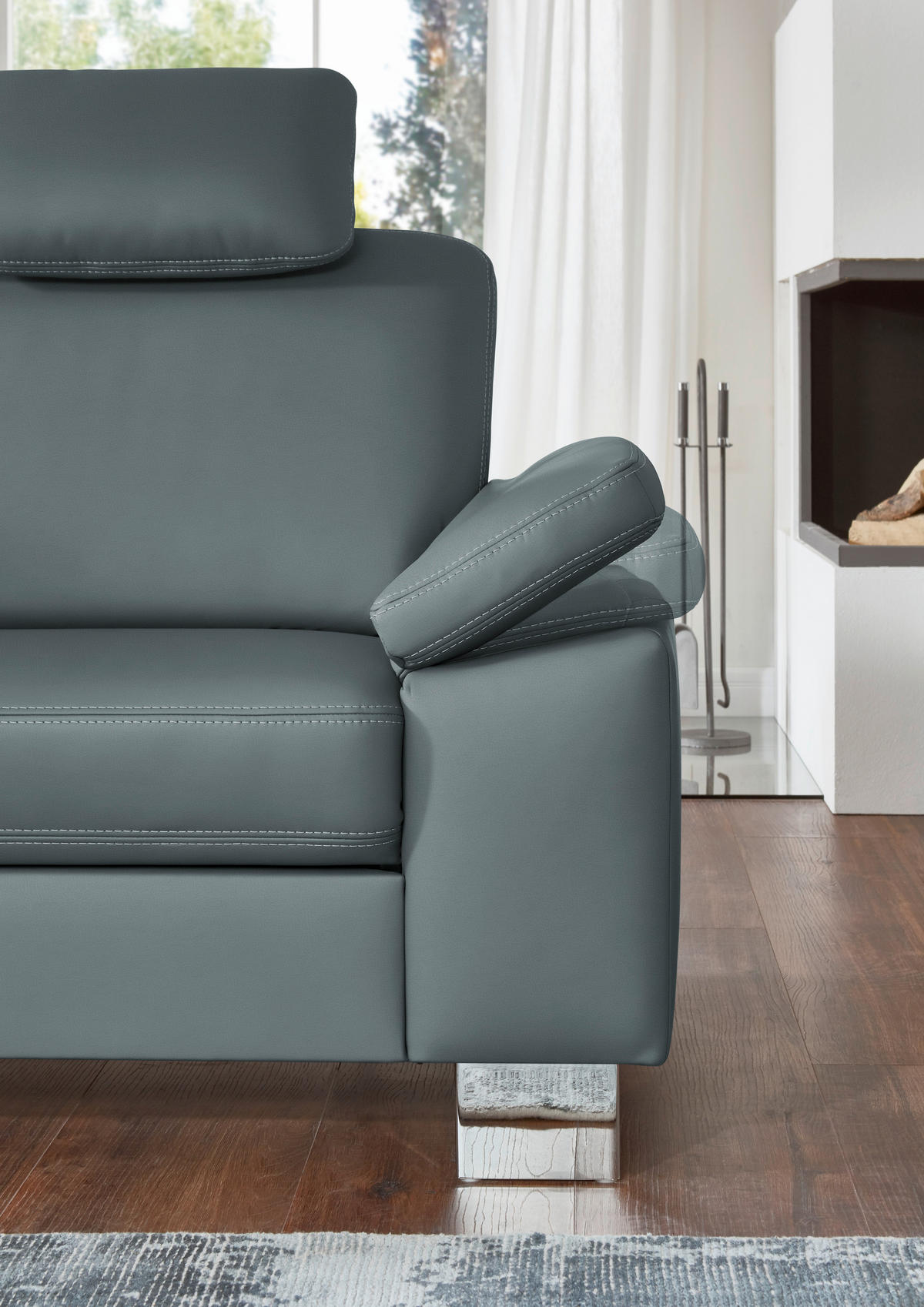 ECKSOFA  in Echtleder Blaugrau  235/248 cm  - Blaugrau/Alufarben, Design, Leder/Metall (235/248cm) - Beldomo Premium