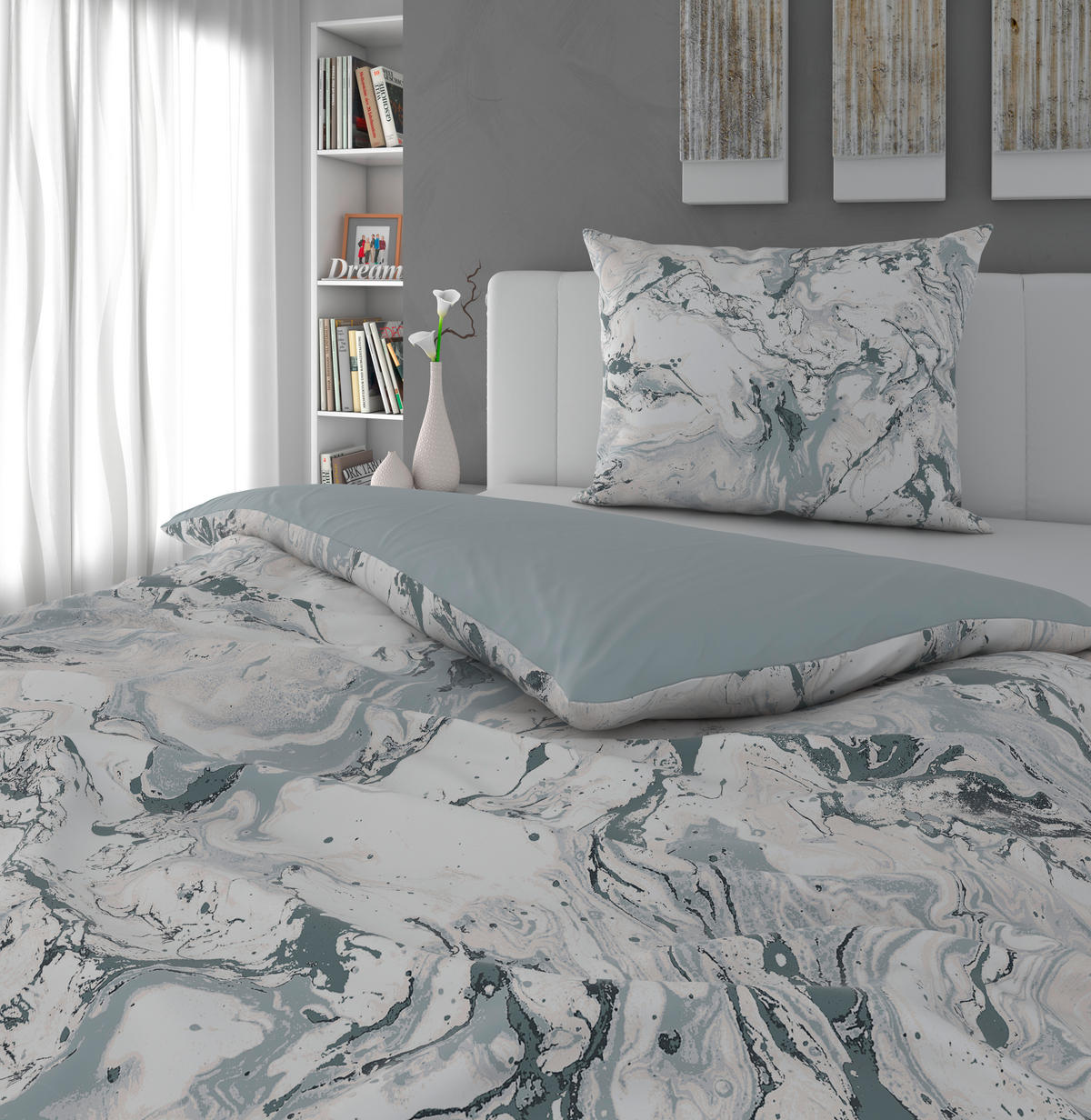 BETTWÄSCHESET MARMOR Satin 160/210 cm  50 cm/70 cm  - Weiss, Konventionell, Textil (160/210cm) - Novel