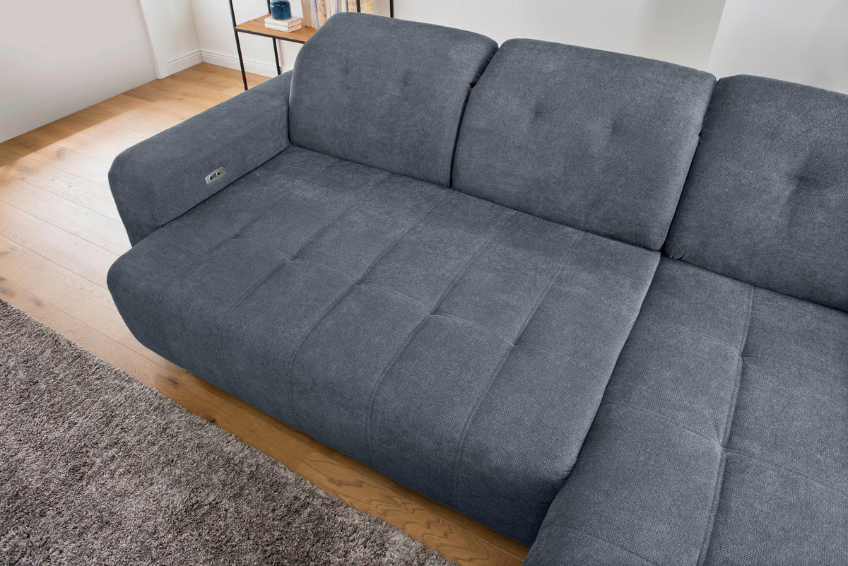 ECKSOFA VICARI Blau Mikrofaser Kopfteilverstellung, Sitzvorzug  - Blau/Schwarz, MODERN, Textil/Metall (292/185cm) - Livetastic