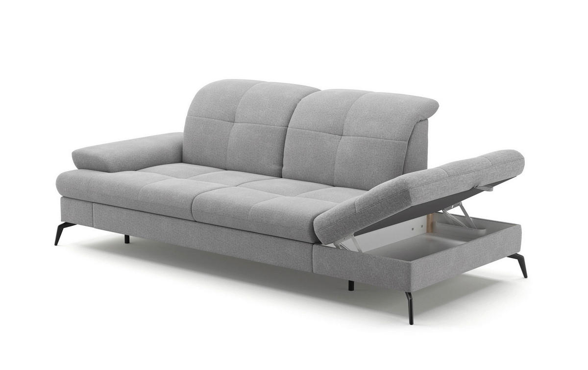 RÉCAMIERE in Flachgewebe Hellgrau  - Hellgrau/Schwarz, Konventionell, Textil/Metall (231/90/122cm) - Sit & More