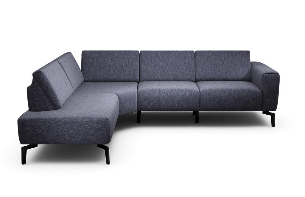 ECKSOFA Cosy Blau Chenille  - Blau/Schwarz, Design, Textil/Metall (193/256cm) - SENSOO
