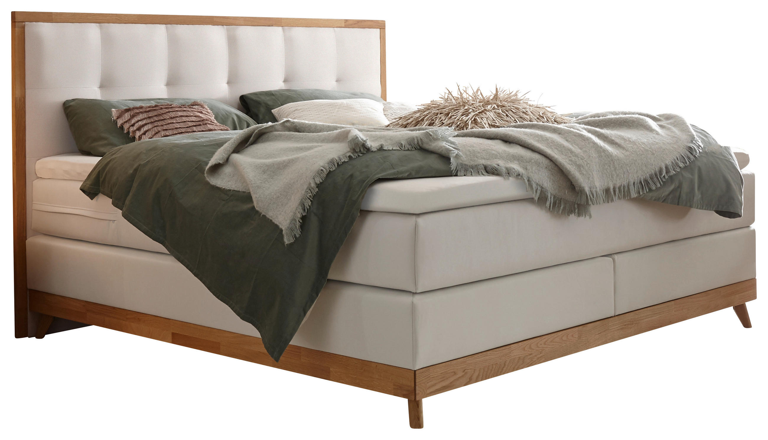 BOXSPRINGBETT 160/200 cm  in Weiß, Eichefarben  - Eichefarben/Weiß, KONVENTIONELL, Holz/Textil (160/200cm) - Hasena