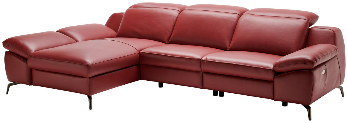 ECKSOFA  in Echtleder Rot  183/286 cm  - Rot/Schwarz, Design, Leder/Metall (183/286cm) - Celina Home