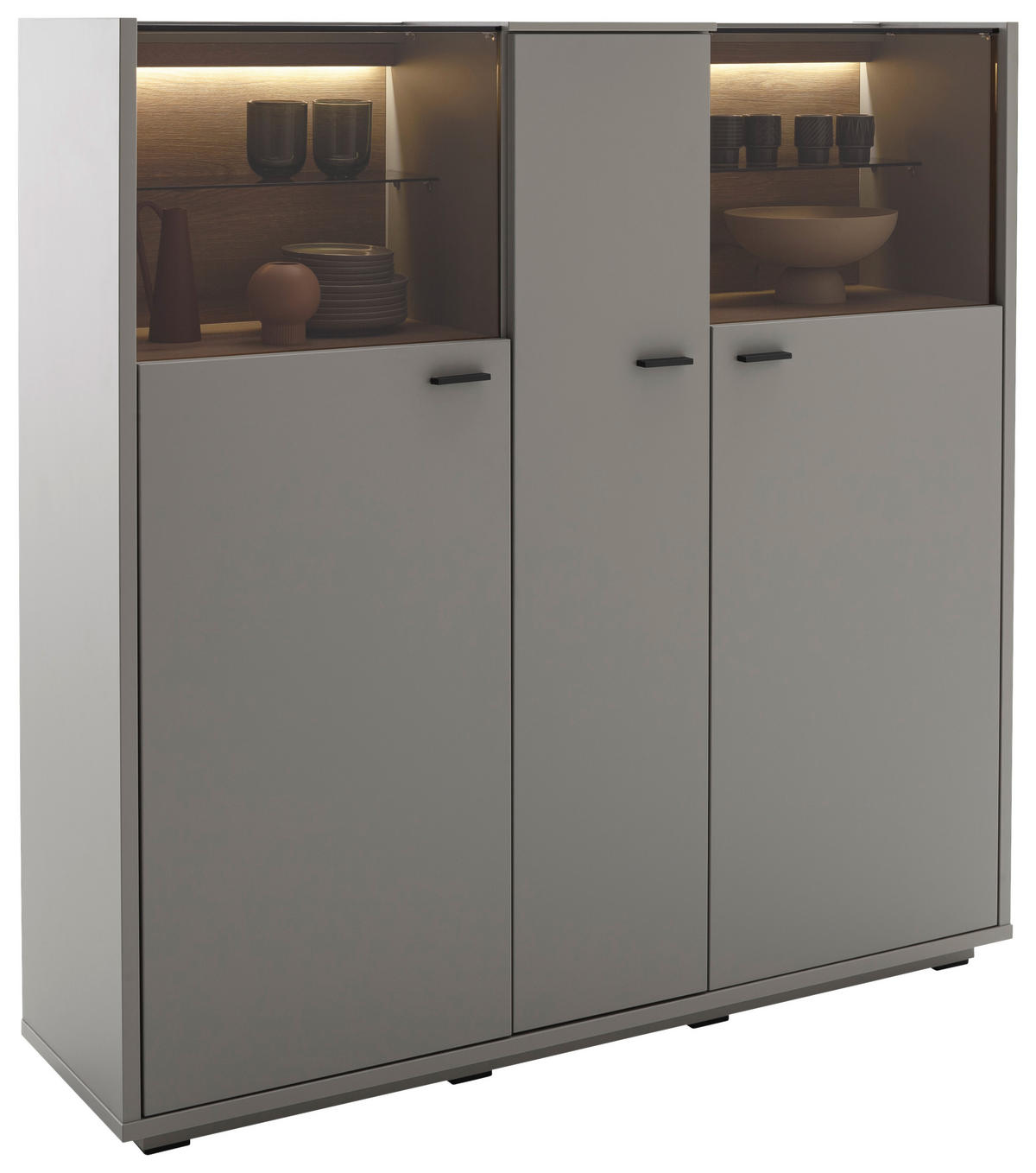 VISOKA KOMODA   135/136/37 cm   siva, boje hrasta  - siva/boje hrasta, Design, staklo/drvni materijal (135/136/37cm) - Stylife