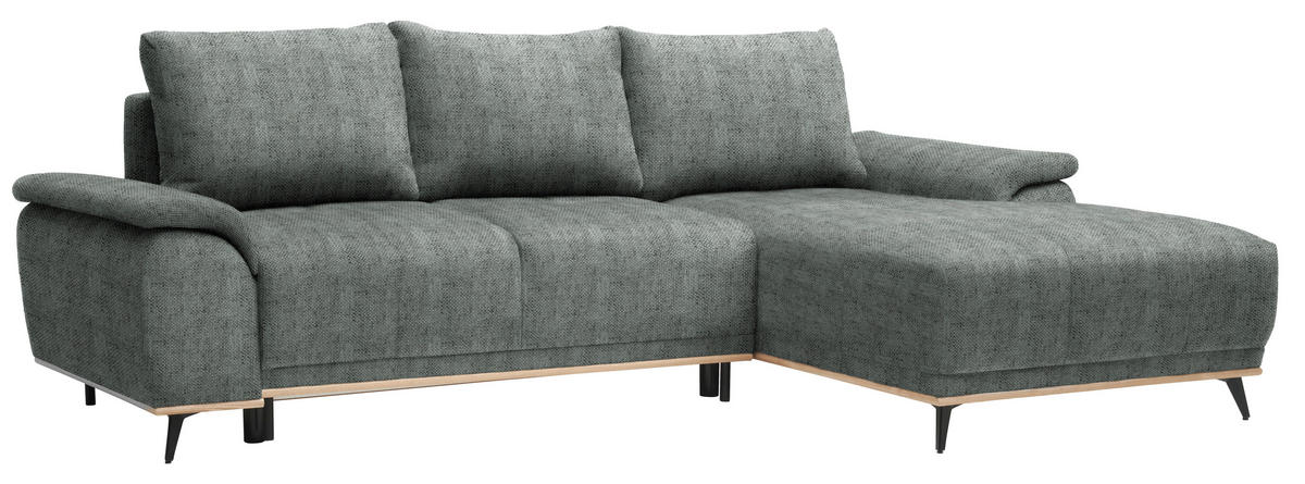 ECKSOFA in Struktur Dunkelgrau  - Dunkelgrau/Schwarz, Modern, Textil/Metall (262/168cm) - home24
