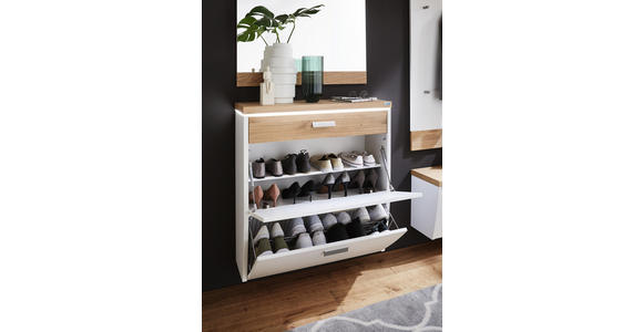 SCHUHSCHRANK 92/95/31 cm - Eichefarben/Silberfarben, Design, Holz/Holzwerkstoff (92/95/31cm) - Dieter Knoll