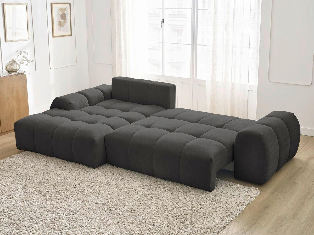 ECKSCHLAFSOFA EVEREST  mit Rücken echt, Armteil links, Armteil rechts Struktur Schwarz  - Schwarz, MODERN, Kunststoff/Textil (318/180cm) - Livetastic
