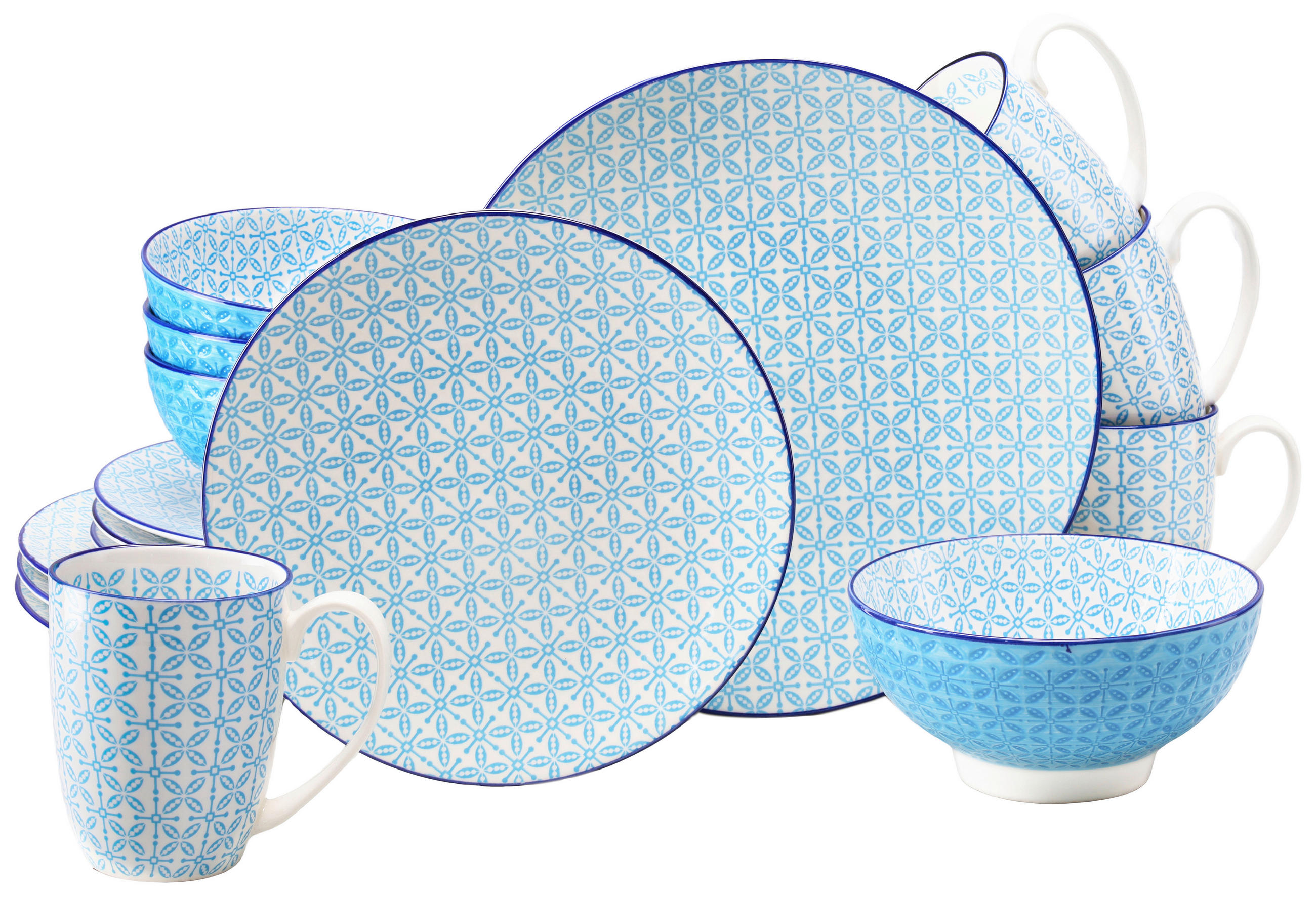 KOMBISERVICE Weiß, Hellblau Mediterran Blau 16-teilig 4 Personen  - Weiß/Hellblau, Basics, Keramik - Creatable