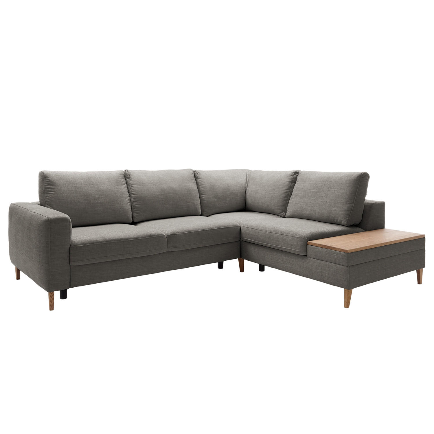 ECKSOFA in Webstoff Dunkelgrau - Dunkelgrau/Eschefarben, Modern, Holz/Textil (260/90/204cm) - Trendmanufaktur