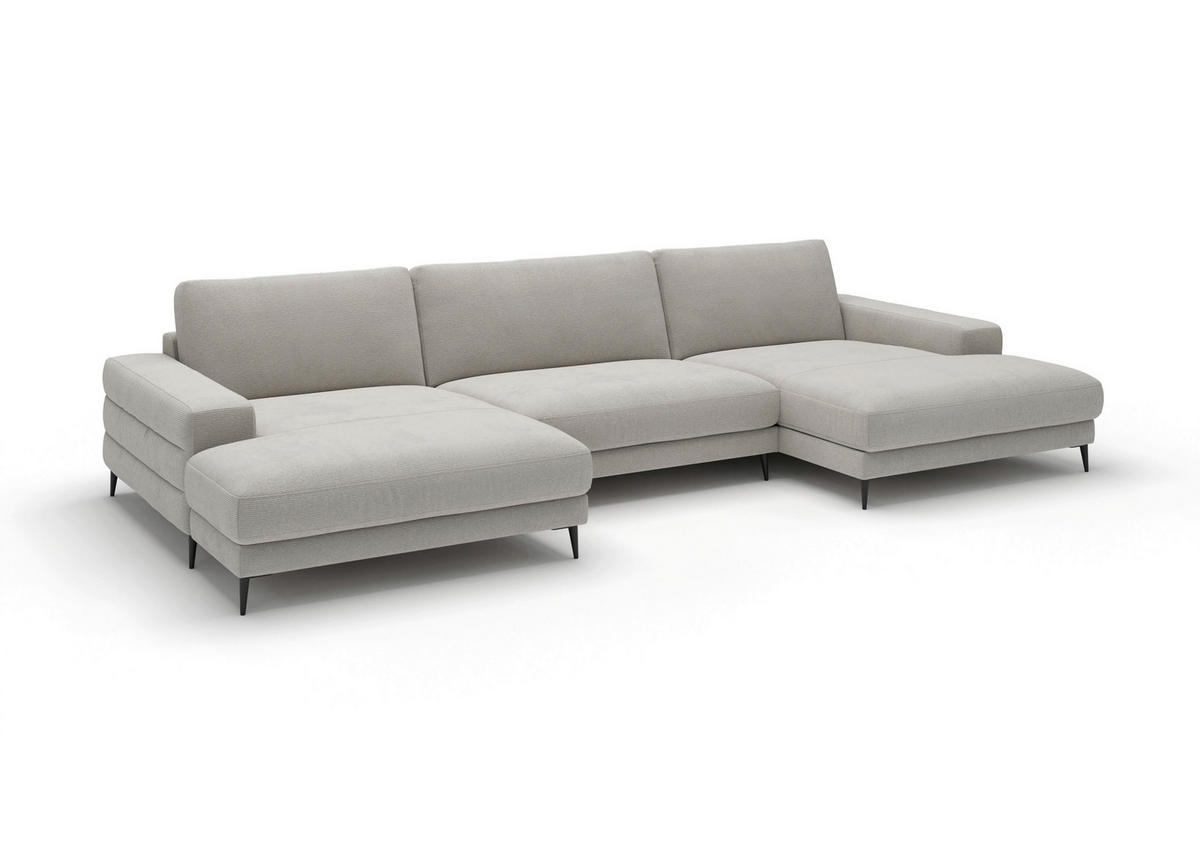WOHNLANDSCHAFT Badia Base Weiß Feincord  - Schwarz/Weiß, Design, Textil/Metall (177/376/177cm) - Dieter Knoll