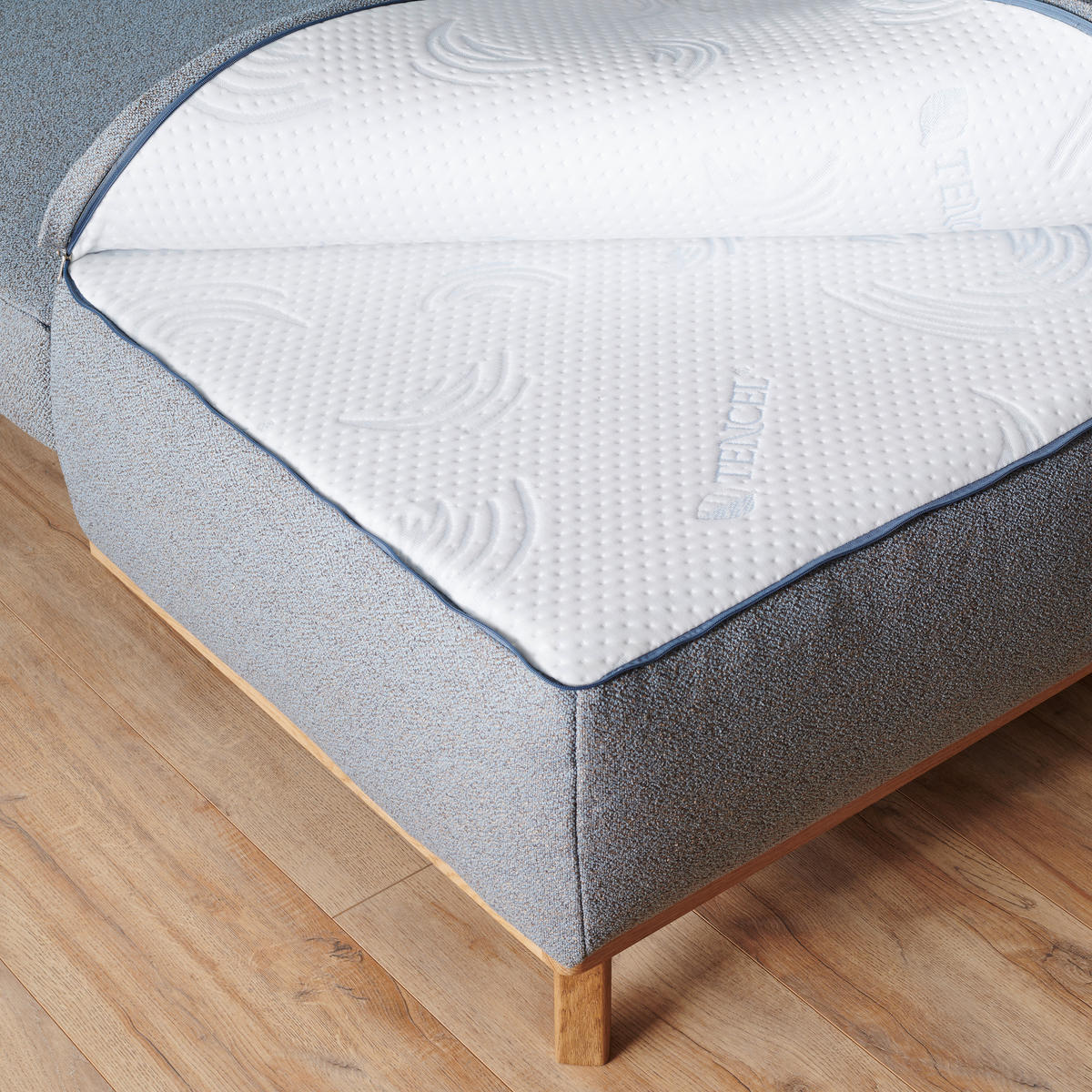 KANAPÉÁGY textil kék, barna  - barna/natúr, Konventionell, textil/fa (203/95/96cm) - Venda