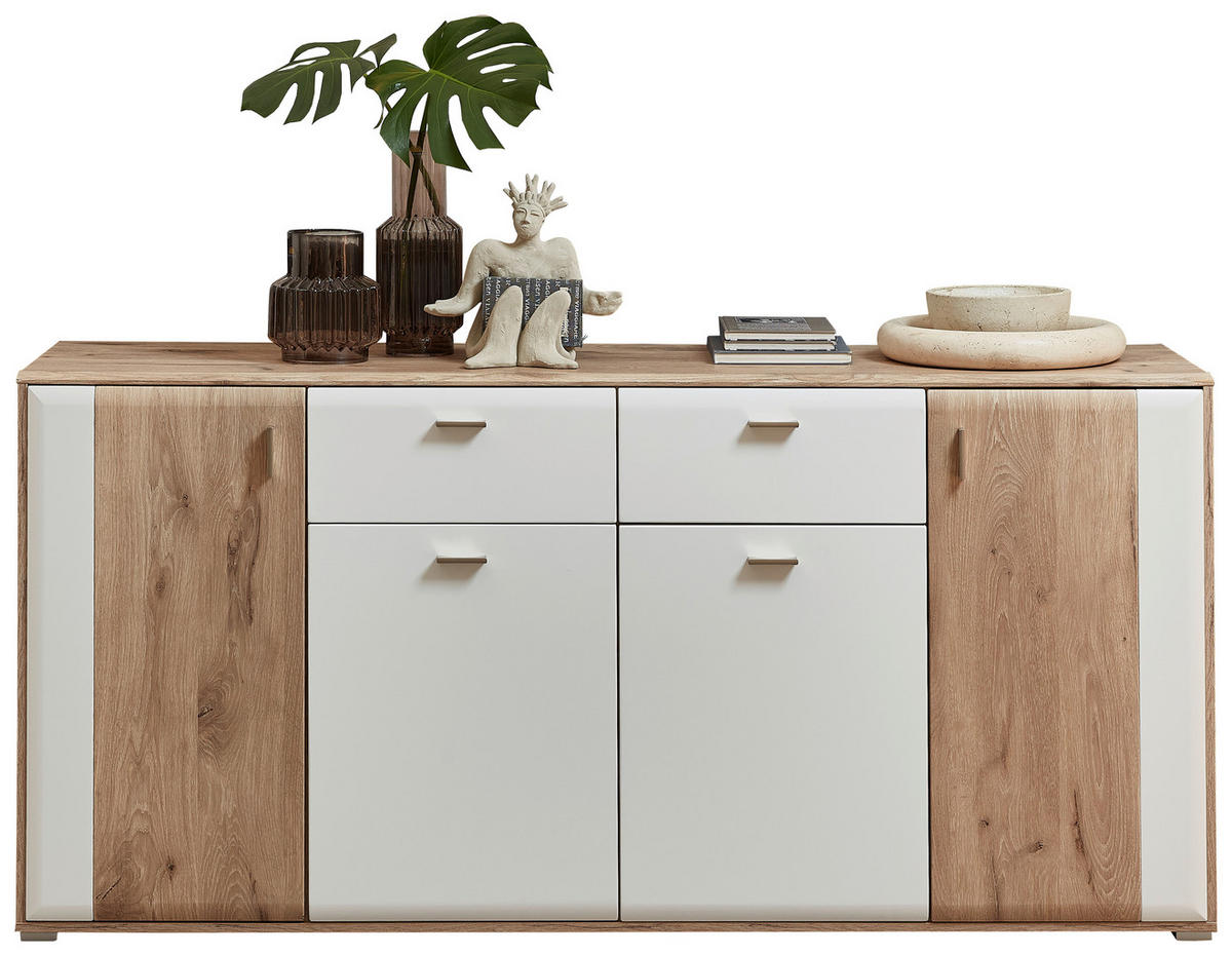 SIDEBOARD  in 180/86/50 cm  - Eichefarben/Silberfarben, KONVENTIONELL, Holzwerkstoff/Metall (180/86/50cm) - Xora