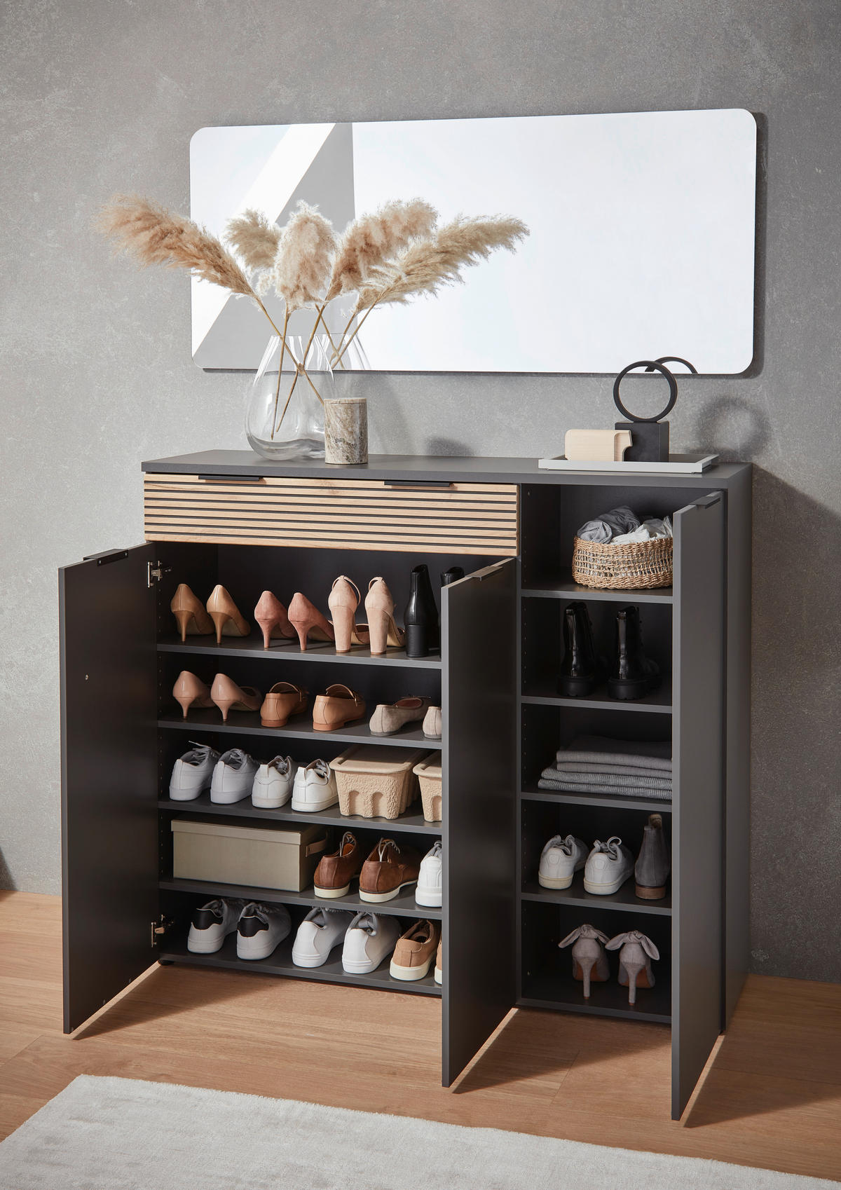 GARDEROBE 2-teilig  in 135/199/40 cm  - Eichefarben/Graphitfarben, Design, Holzwerkstoff (135/199/40cm) - Voleo