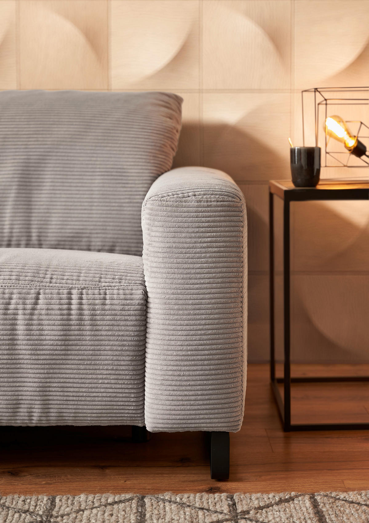 ECKSOFA Grau Cord  - Schwarz/Grau, KONVENTIONELL, Textil/Metall (180/266cm) - Hom`in