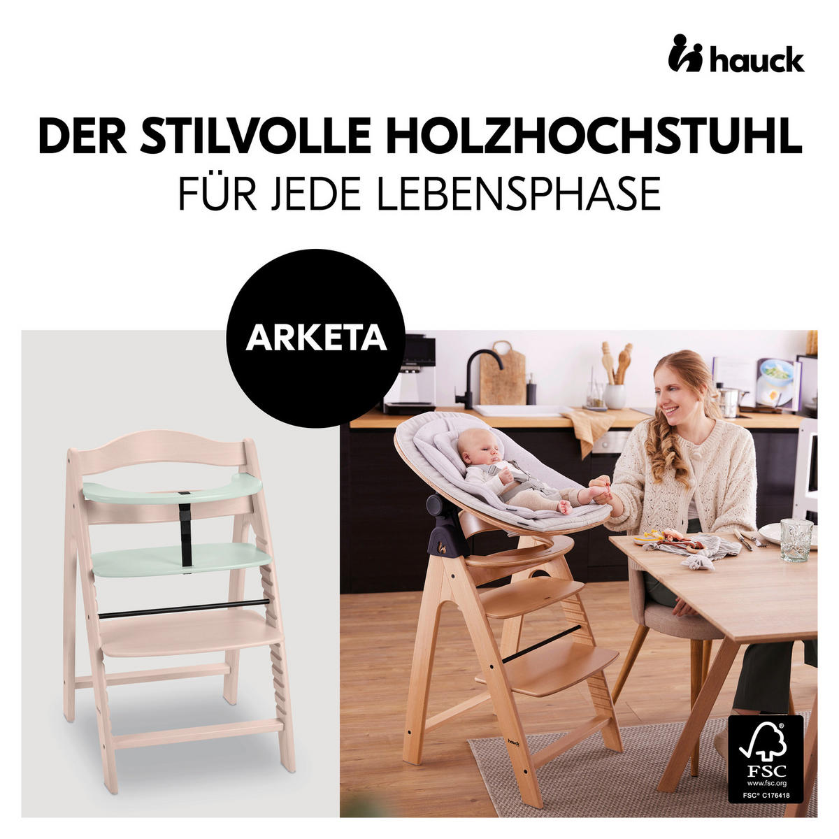 HOCHSTUHL Arketa Beech  - Weiß/Mintgrün, Basics, Holz (48/79/54cm) - Hauck