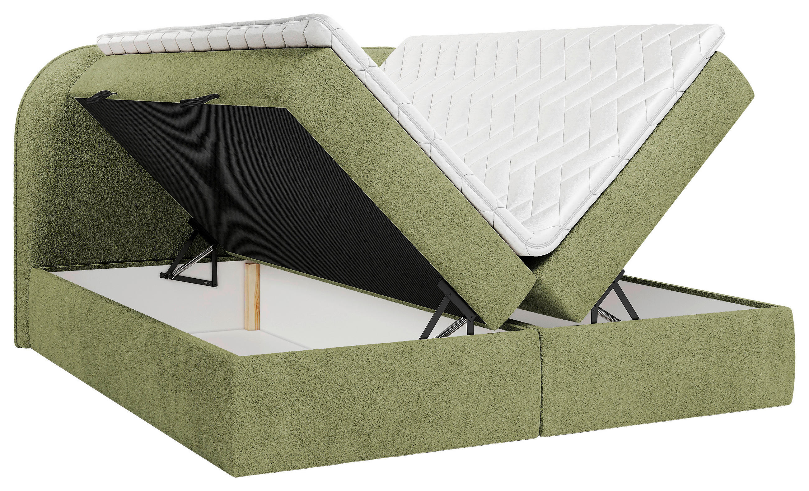 BOXBETT 180/200 cm,  in Grün, gepolstertes Kopfteil, Bettkasten, Topper, Matratzen, H3 = fest  - Schwarz/Grün, Design, Holz/Holzwerkstoff (180/200cm) - Chameo
