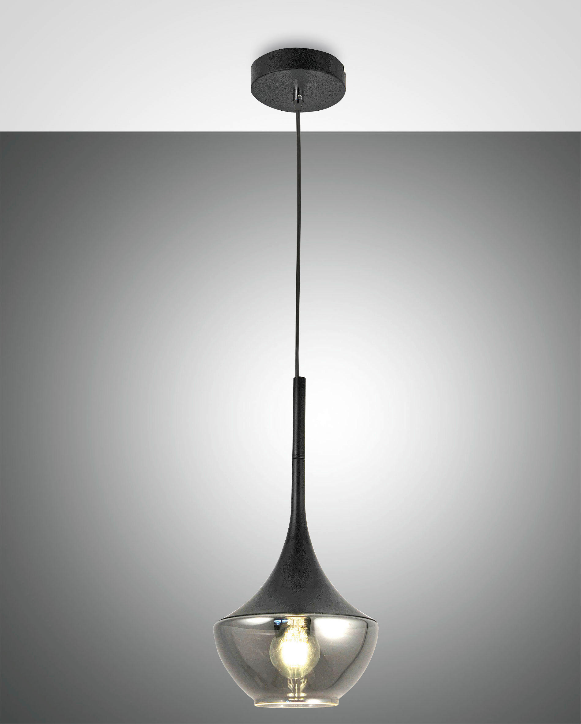 PENDELLEUCHTE 20/200 cm  - Schwarz, Design, Glas/Metall (20/200cm) - Fabas Luce