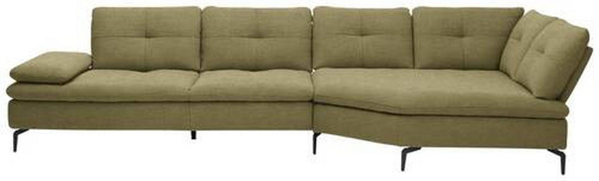 ECKSOFA in Flachgewebe Olivgrün  - Schwarz/Olivgrün, Design, Textil/Metall (344/157cm) - Chilliano