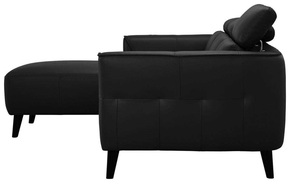ECKSOFA Schwarz Echtleder  - Schwarz, KONVENTIONELL, Leder/Holz (223/92,5/173cm) - MID.YOU