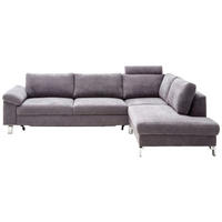 ECKSOFA  in Velours Dunkelgrau  281/200 cm  - Chromfarben/Dunkelgrau, Design, Textil/Metall (281/200cm) - Pure Home Lifestyle