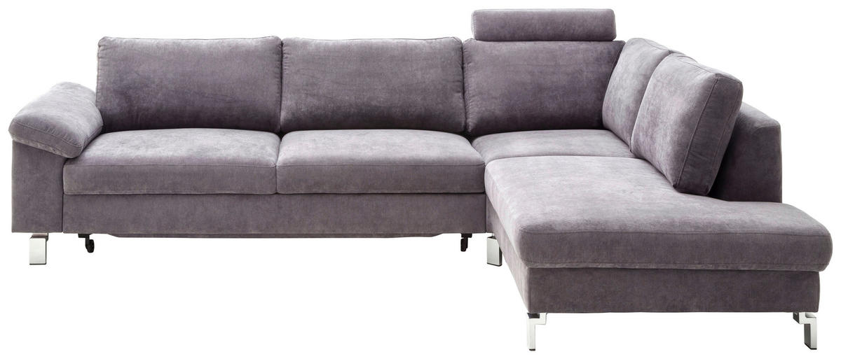 ECKSOFA  in Velours Dunkelgrau  281/200 cm  - Chromfarben/Dunkelgrau, Design, Textil/Metall (281/200cm) - Pure Home Lifestyle