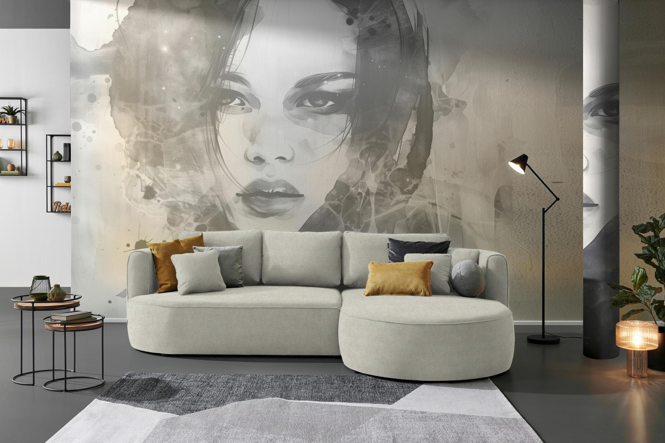 ECKSOFA in Webstoff Creme  - Creme/Schwarz, MODERN, Kunststoff/Textil (284/183cm) - Welnova