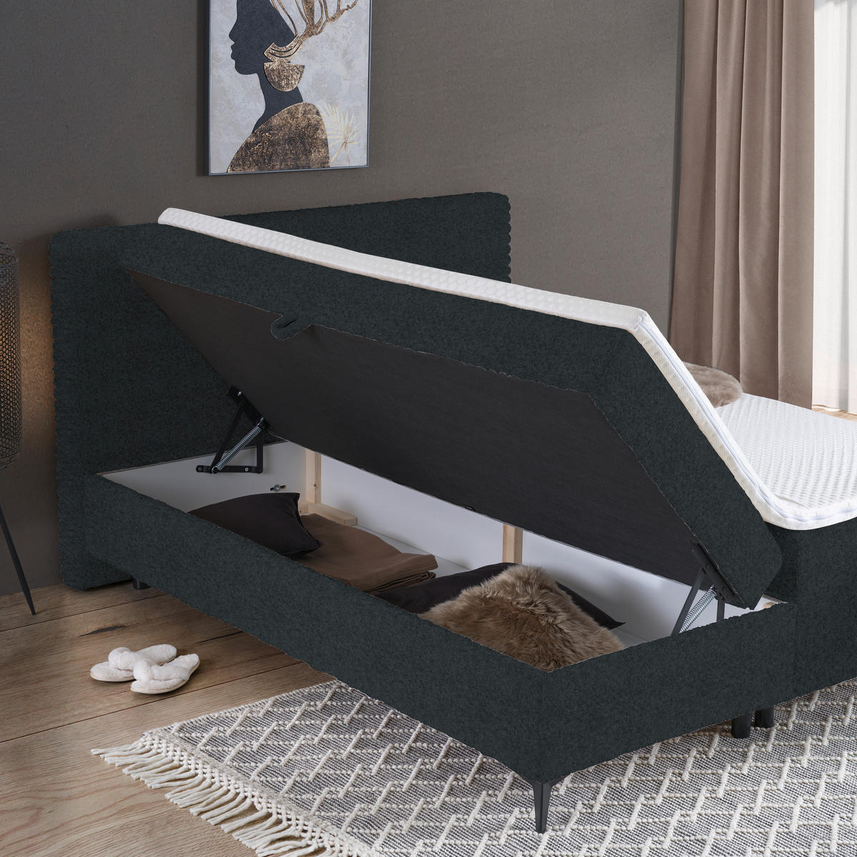 BOXBETT 140/200 cm  in Dunkelgrau  - Dunkelgrau/Schwarz, Design, Holz/Holzwerkstoff (140/200cm) - Xora