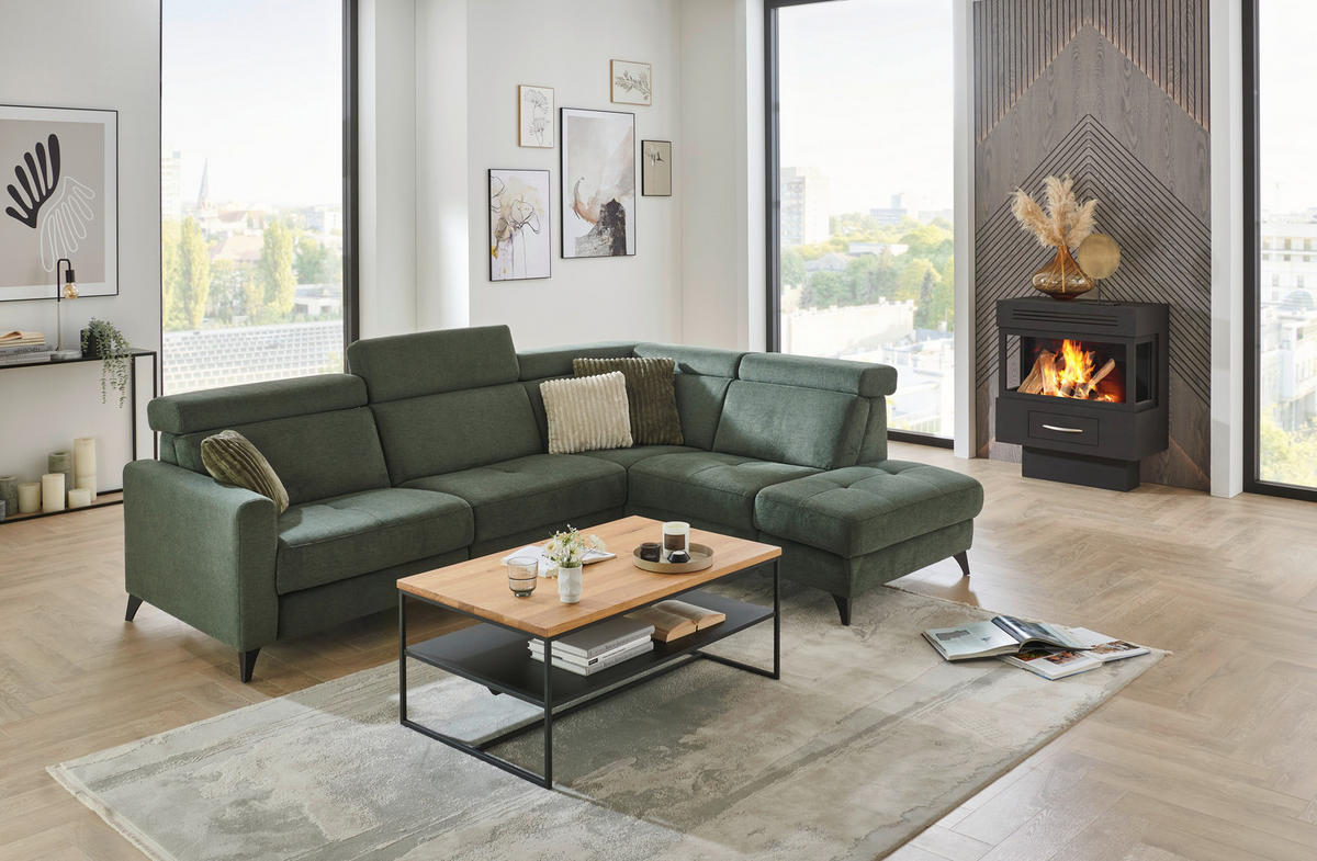 ECKSOFA Beldomo System Dunkelgrün Flachgewebe Kopfteilverstellung  - Dunkelgrün/Schwarz, KONVENTIONELL, Textil/Metall (276/214cm) - Beldomo System