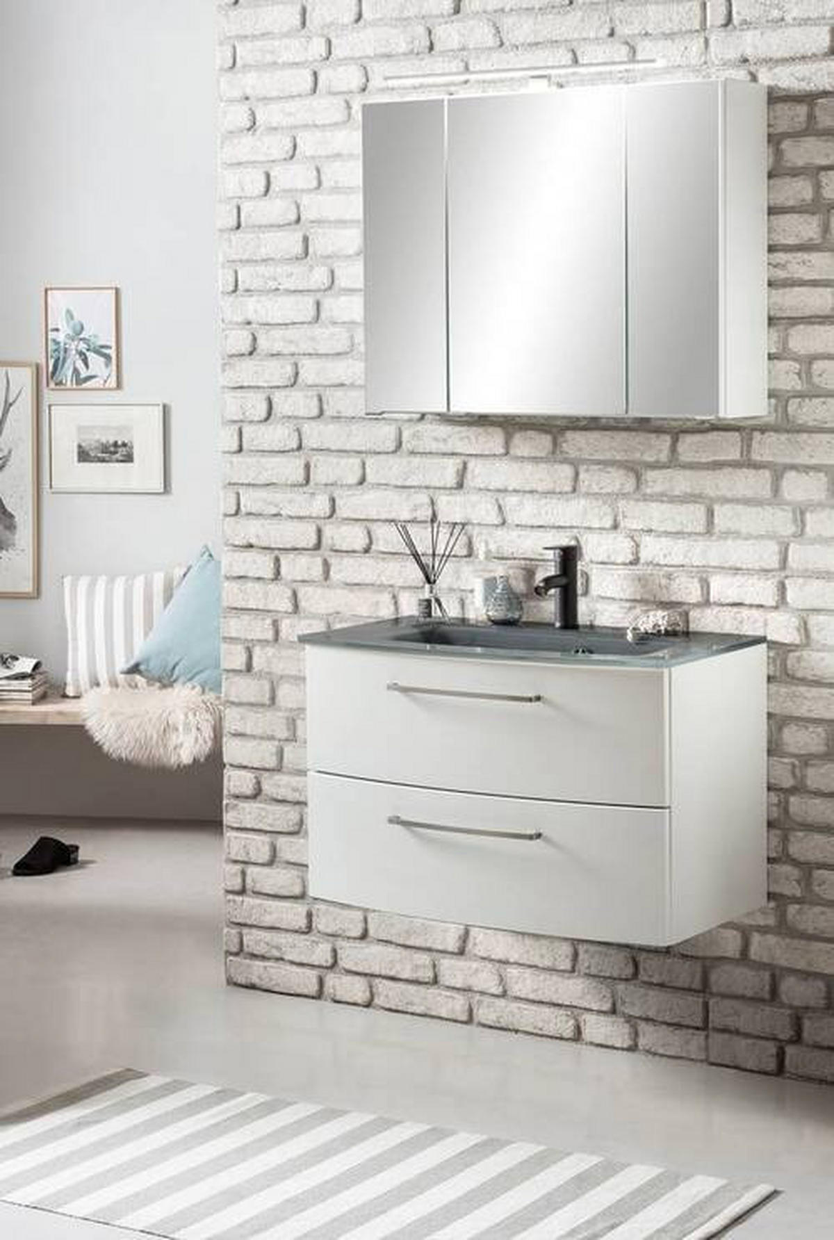 BADRUM 80 cm  - vit/grå, Klassisk, trämaterial/glas (80cm) - Held