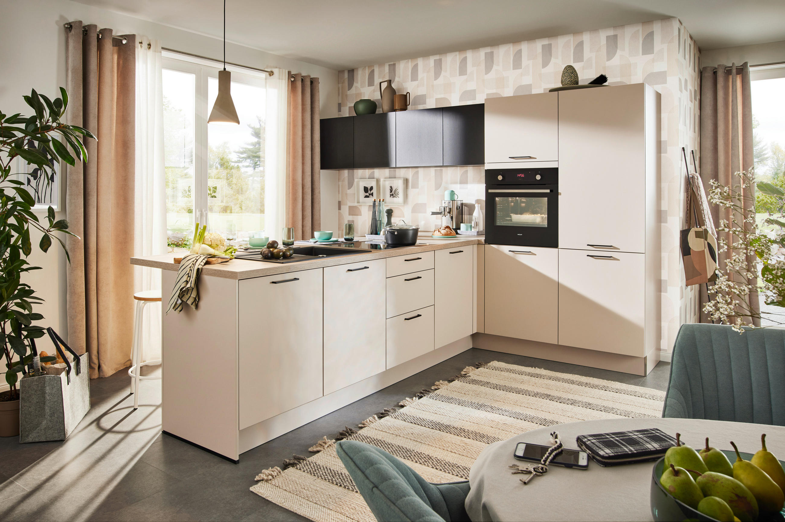 EINBAUKÜCHE TOP SOFT  - Kaschmir/Eichefarben, Design, Holzwerkstoff - Moderano