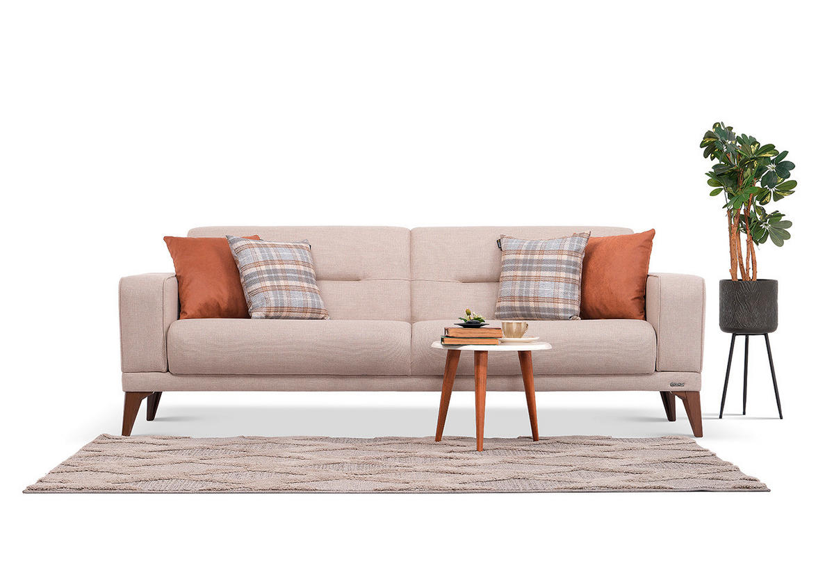 3-SITZER-SOFA Leinenoptik Greige  - Sandfarben/Greige, Design, Kunststoff/Textil (228/82/86cm) - Livetastic