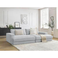 BIGSOFA LEONARD Cord Hellgrau  - Hellgrau/Schwarz, MODERN, Kunststoff/Textil (234/77/159cm)