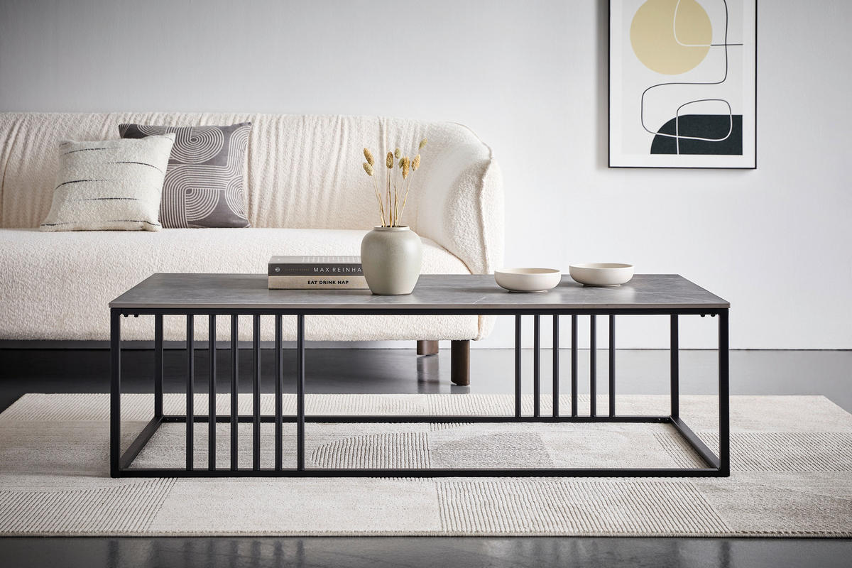 COUCHTISCH in Metall, Keramik  - Schwarz/Grau, Lifestyle, Keramik/Metall (140/40/70cm) - MID.YOU