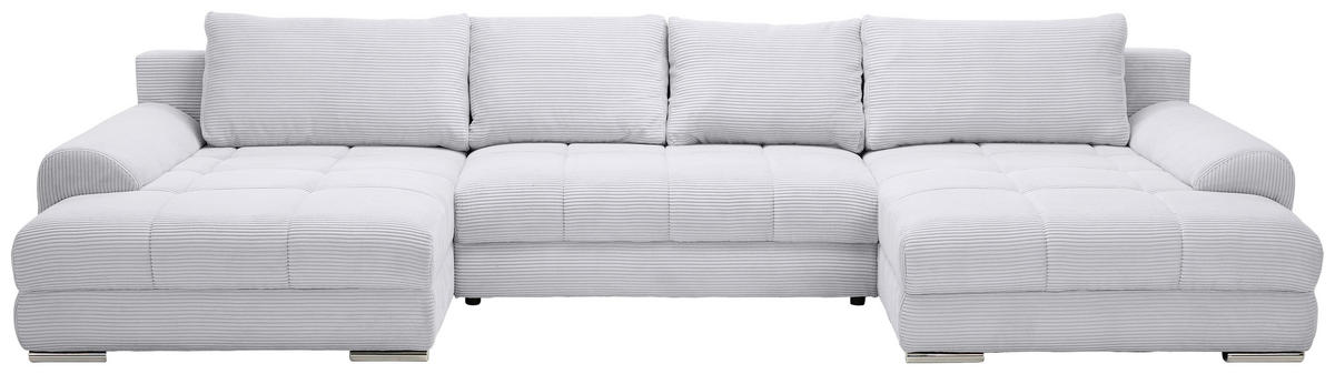 WOHNLANDSCHAFT Hellgrau Cord  - Chromfarben/Hellgrau, KONVENTIONELL, Kunststoff/Textil (180/376/180cm) - Carryhome