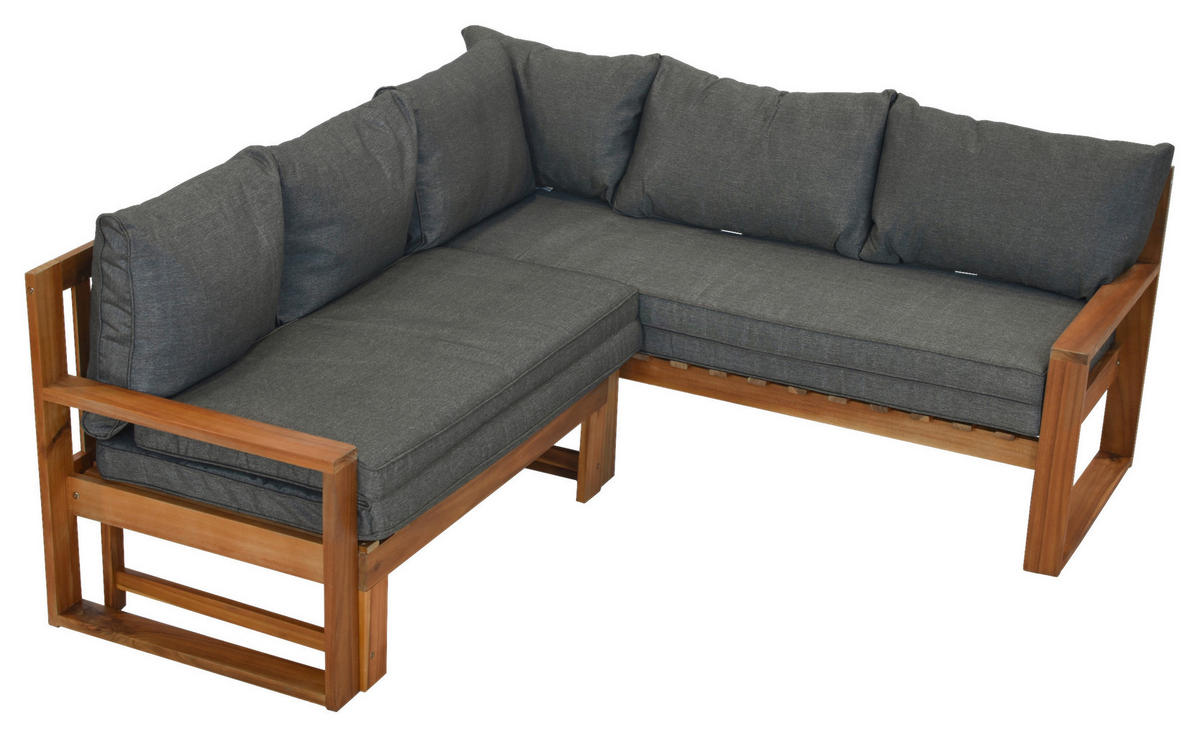 LOUNGEGARNITUR Akazie massiv  - Naturfarben/Grau, MODERN, Holz (182/166/62,5cm) - Gardenson