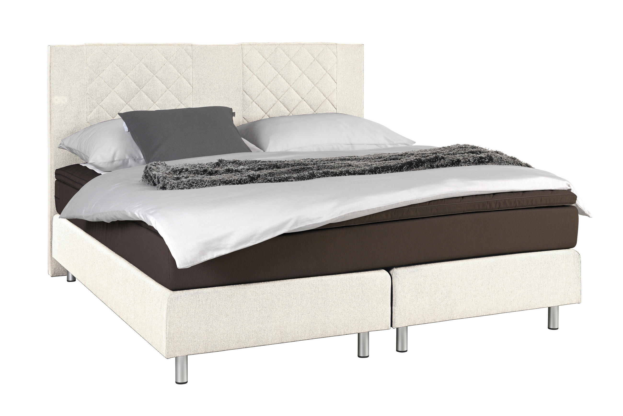 BOXSPRING-ÁGY 180/200 cm  bézs  - bézs/alumínium színű, Design, fa (180/200cm) - Carryhome