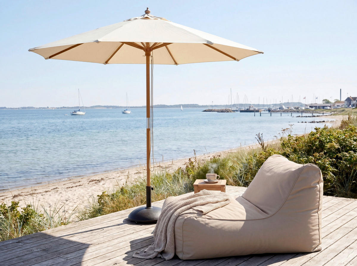 SONNENSCHIRM   - Weiß/Teakfarben, Design, Holz/Textil (300/265cm) - Livetastic