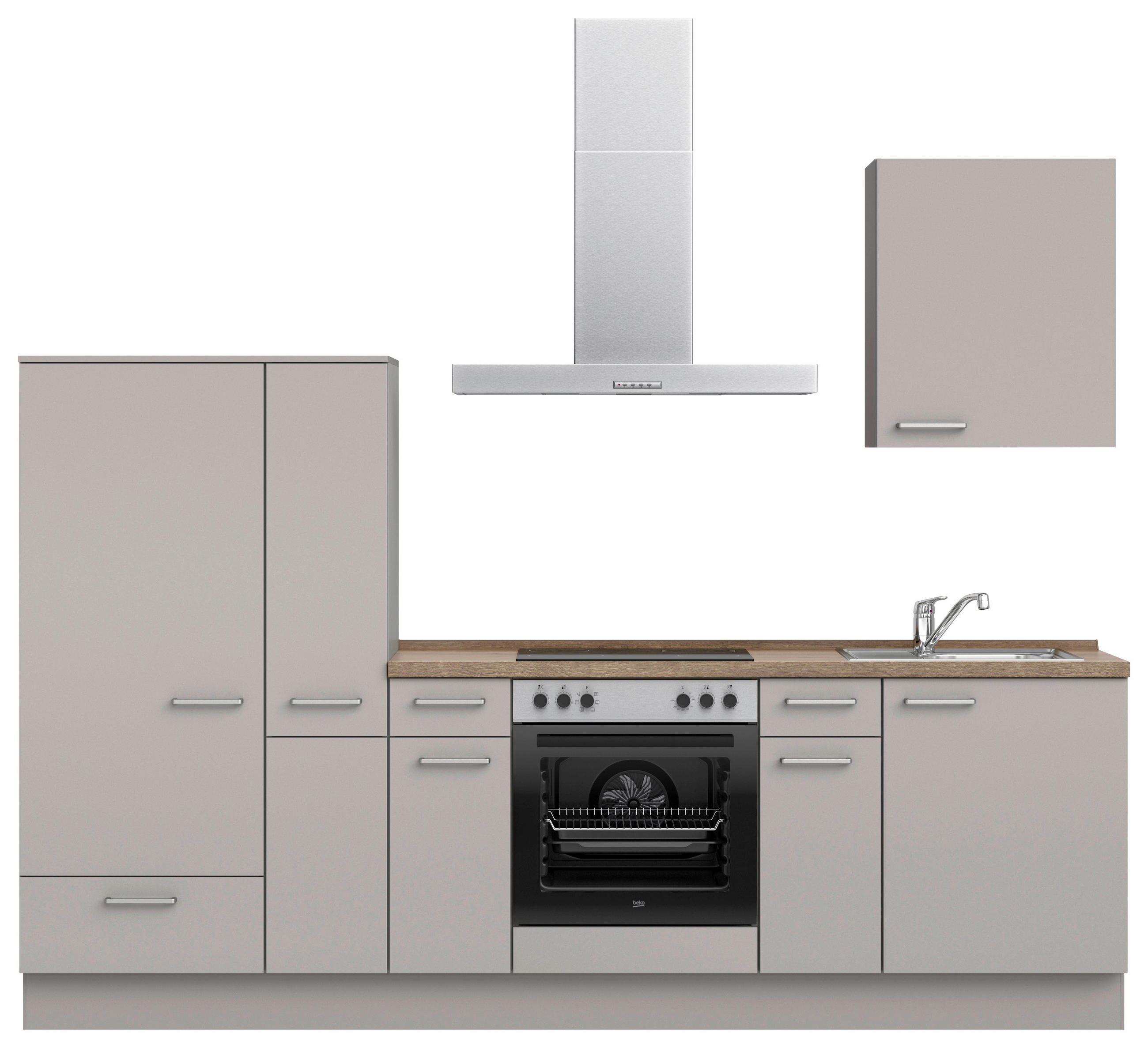 KÜCHENBLOCK 270 cm   in Grau, Eiche dunkel  - Eiche dunkel/Edelstahlfarben, MODERN, Holzwerkstoff/Metall (270cm) - Nobilia
