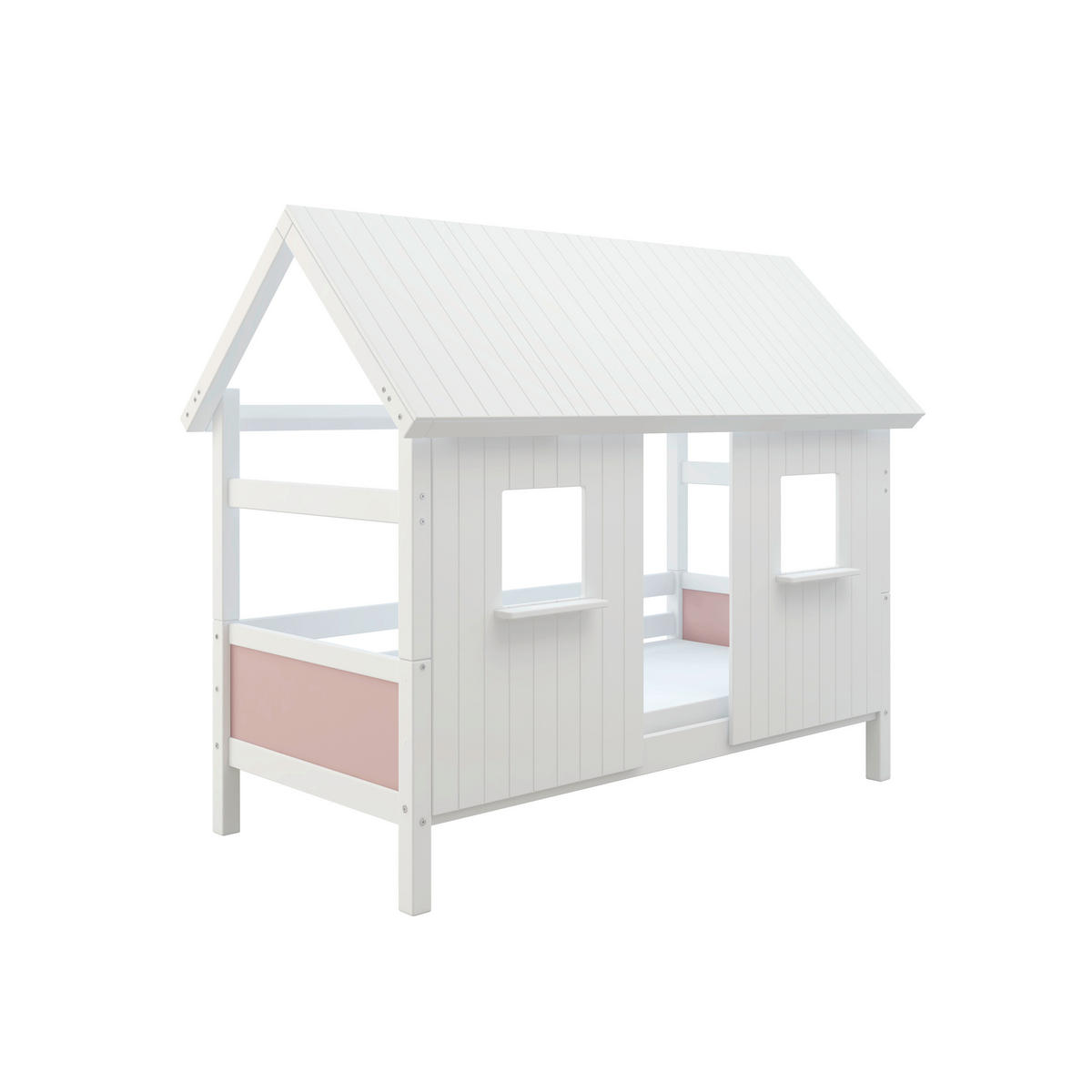HAUSBETT 90/200 cm,  in Rosa, Weiß, Rollrost  - Rosa/Weiß, MODERN, Holz (90/200cm) - Chameo