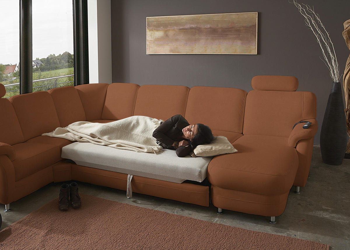 WOHNLANDSCHAFT Echtleder Cognac  - Cognac/Alufarben, Konventionell, Leder/Metall (239/329/165cm) - Beldomo Premium